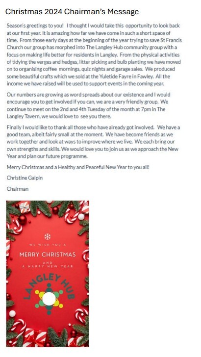 Chairman's message Christmas 2024