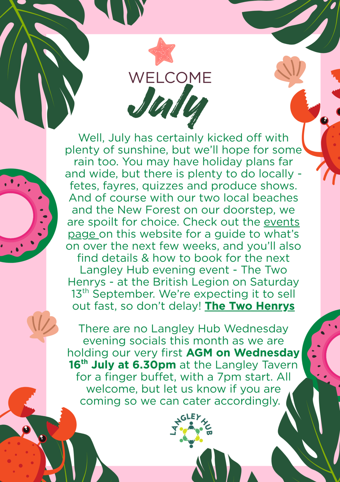 Langley Hub July 2025 landing page